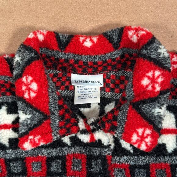 Vintage Red Black Snowflake Pattern Button Fleece Jacket Women’s Medium USA Made - Picture 6 of 8